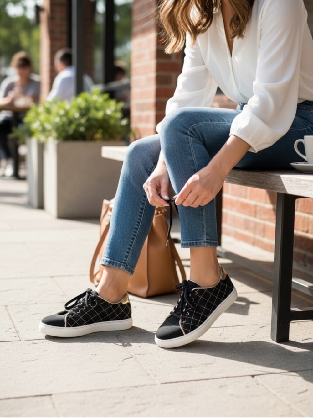 Charlotte Olympia Black Quilted Low-Top Sneakers with Gold Heel Accent